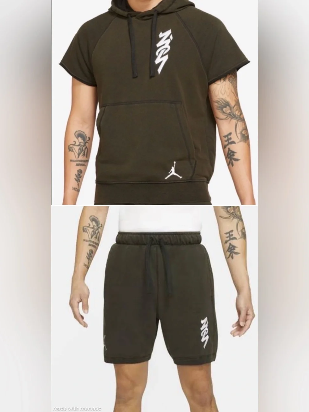 Jordan Dri-Fit Zion Olive Green Short Sleeve Hoodie & Shorts Set